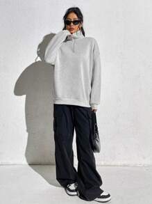 INAWLY Half Zip Drop Shoulder Sweatshirt - Grey - View 3