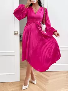 SHEIN Privé Rękaw latarnia Plisowany brzeg Sukienki