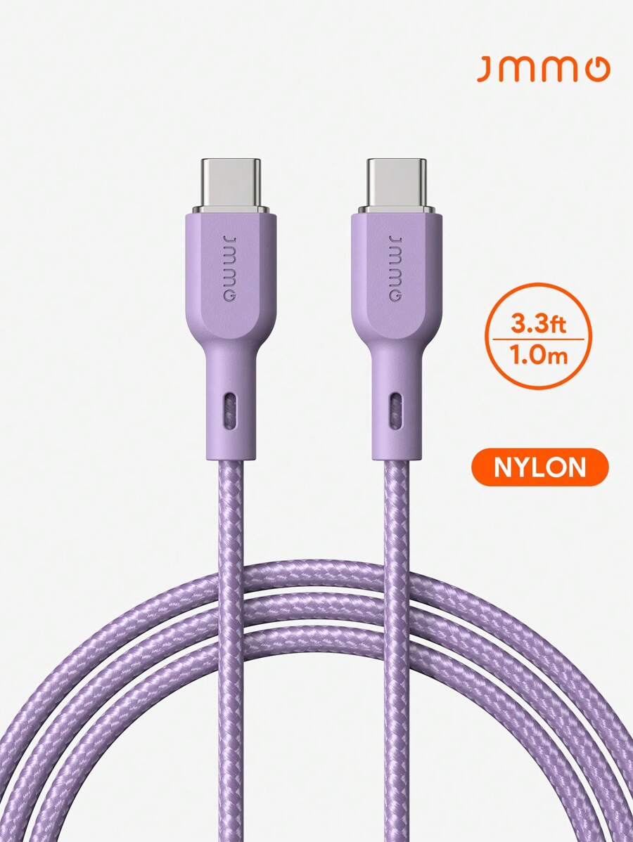 JMMO Type-C 型电缆，尼龙 USB Type-C 至 USB Type-C 型充电器线，尼龙编织线超耐用 3.3 英尺/1 米圣诞礼物，秋冬必备品 - 紫色 - 查看 1