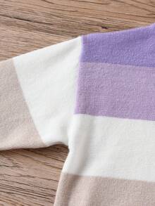 SHEIN Baby Girl Colorblock Sweater & Knit Pants - Purple - View 6