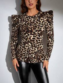 SHEIN Tall 豹紋印花羊腿袖T恤 - 彩色 - 查看 6