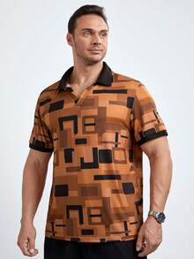 GENTILAND Men Plus Geo Print Polo Shirt - Multicolor - View 6