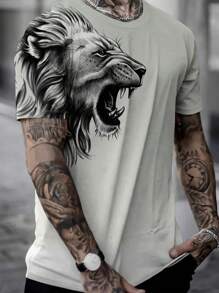 Manfinity LEGND Men Plus Lion Print Tee - Apricot - View 1