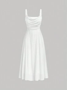 SHEIN MOD Solid Ruched Cami Dress - White - View 5