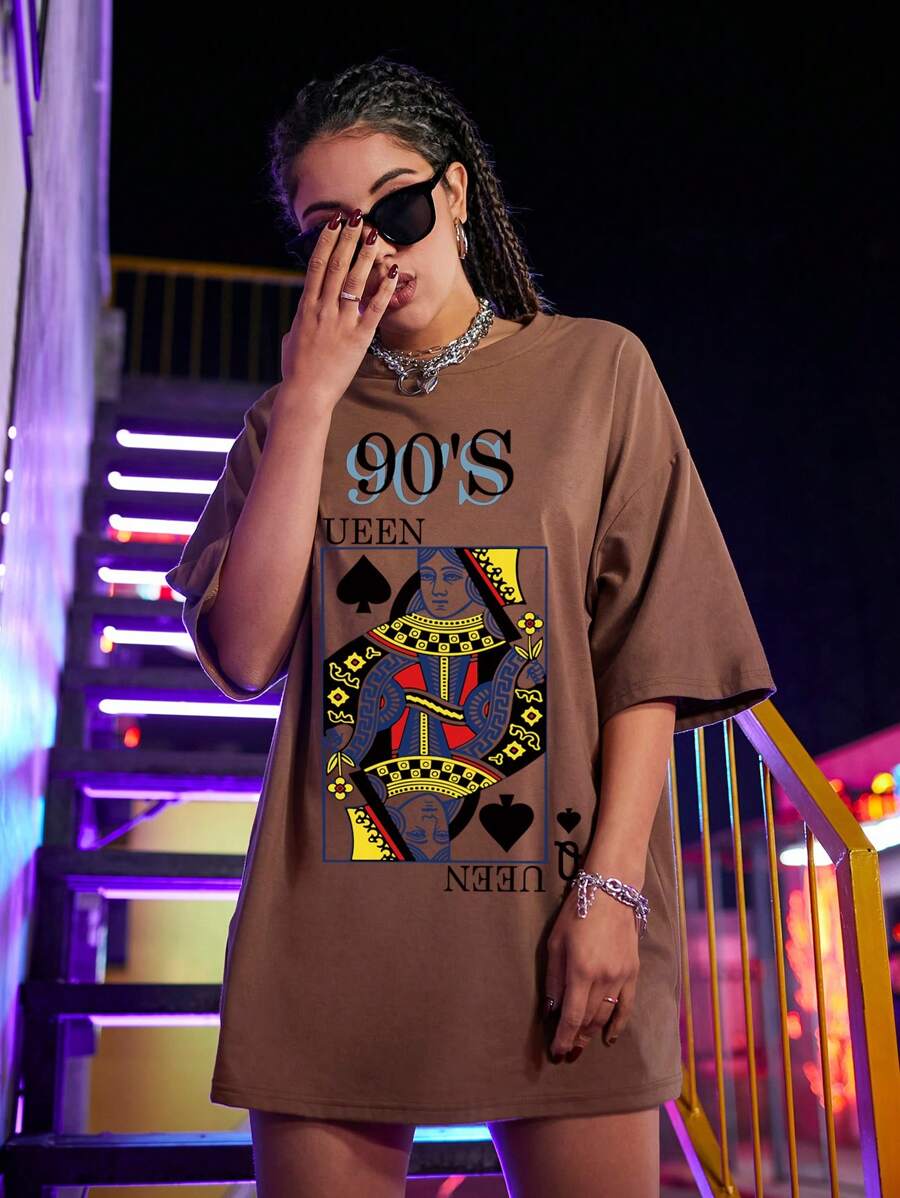 SHEIN Unity Áo thun Đồ họa Giải trí - Cà phê nâu - Xem 1