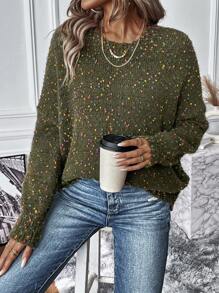 SHEIN LUNE Suéter de hombros caídos de punto de palomitas de maíz - Verde Oscuro - Ver 6