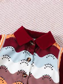 Baby Girl Chevron Print Flare Sleeve Shirt & Pleated Skirt - Multicolor - View 3