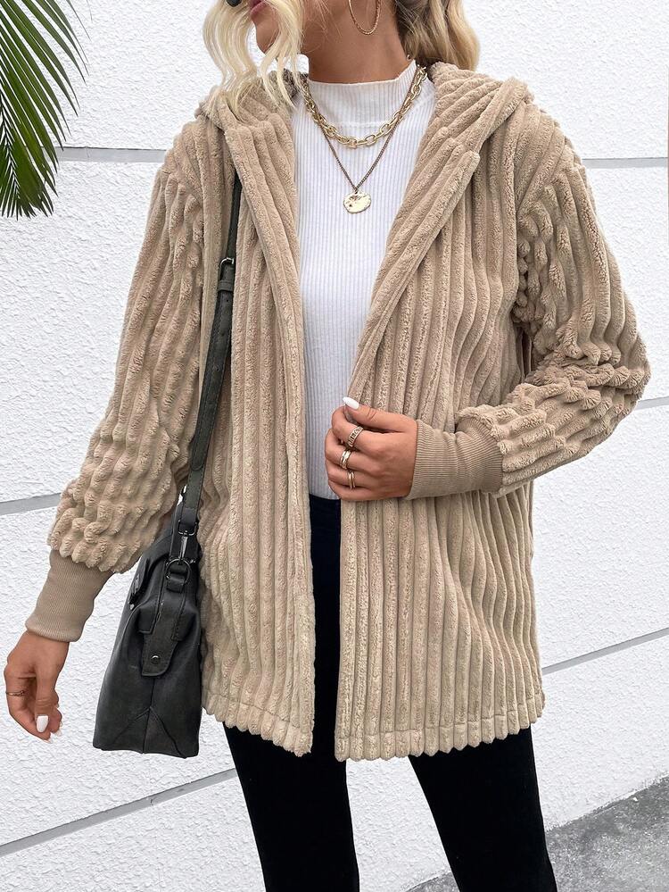 Open Front Hooded Teddy Hooded Coat