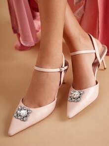 SheIn Belle Duyên dáng Em bé Màu hồng Giày Cao Gót Buộc dây mắt cá chân Đối với phụ nữ , Đồ trang trí Rhinestone Chóp giầy nhọn Giày cao gót Stiletto Pumps - Màu Hồng baby - Xem 2