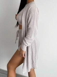 Chiquease Solid Knit Top and Drop Shoulder Cardigan and Knit Shorts