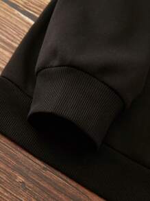 INAWLY Plus Slogan Graphic Drop Shoulder Sweatshirt, For Winter Fall Autumn - Black - View 3