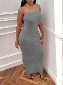 SHEIN Unity Vestido ajustado tubo unicolor - Gris Claro - Ver 1