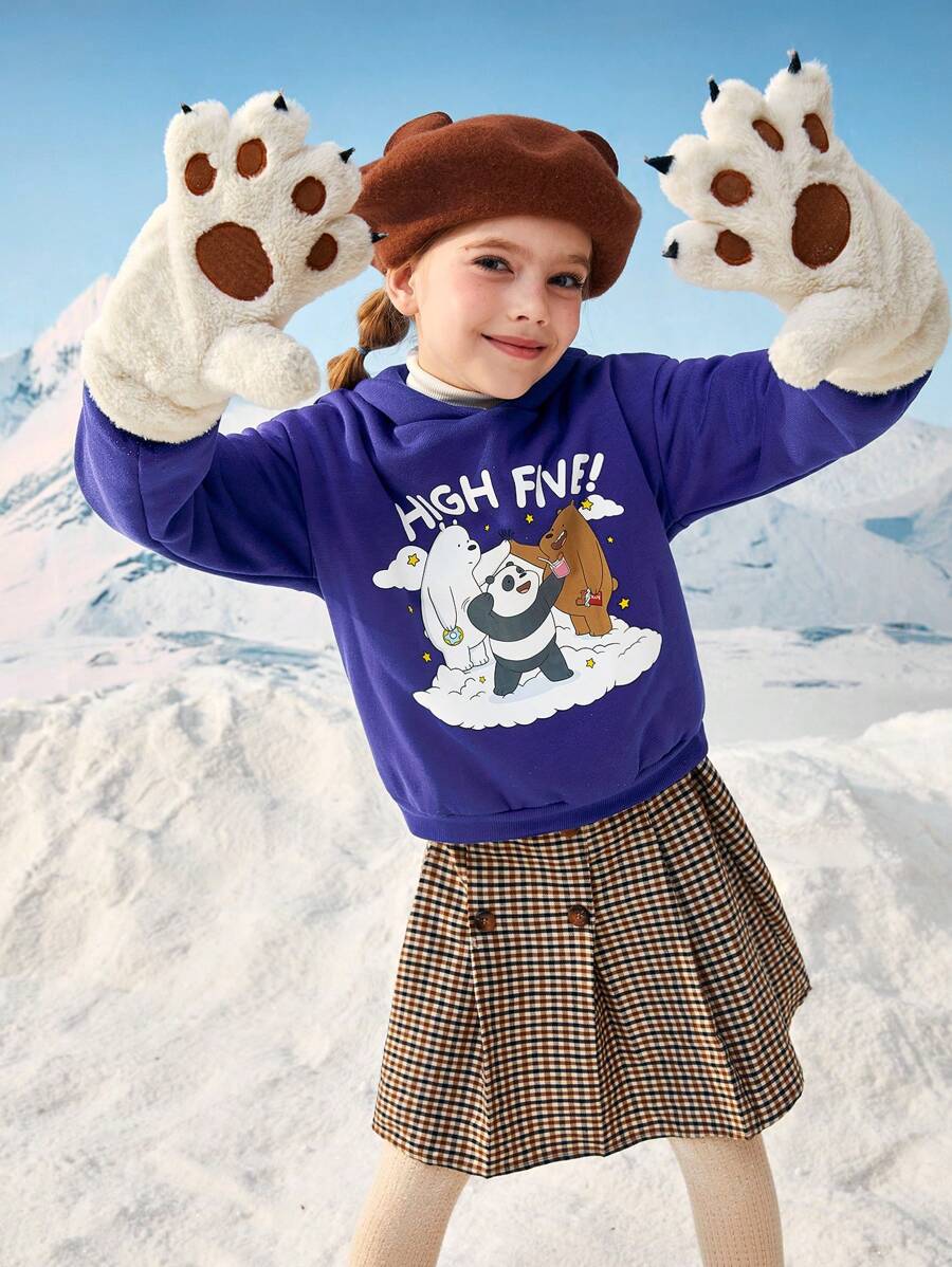 We Bare Bears X SHEIN 女大童卡通圖案連帽衫