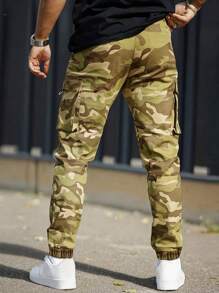 Manfinity Homme Nam Camo In Túi có nắp Eo dây rút Quần Cargo - Màu Khaki - Xem 2