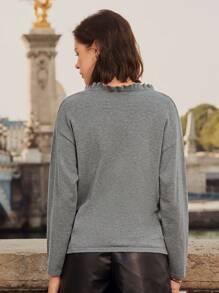 SHEIN Frenchy 前紐扣落肩袖套頭毛衣 - 灰色 - 查看 5