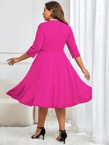 MUXXN Plus Sweetheart Neck Ruched Bust Dress - Hot Pink - View 2
