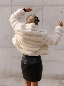 Firerie 純色開襟毛絨短款大衣