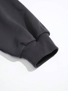 SHEIN EZwear 櫻桃和字母圖案下擺寬鬆圓領長袖女士運動衫 - 深灰色 - 查看 4