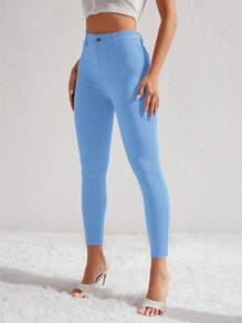 Selenza Solid Cropped Skinny Pants - Blue - View 5