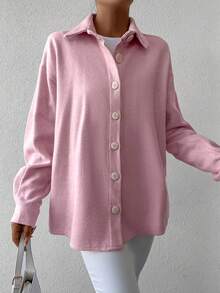 SHEIN Cottnline 正面落肩鈕扣落肩大衣 - 粉色 - 查看 5