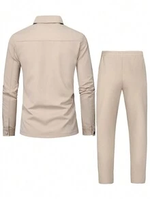 Manfinity Homme Men Flap Pocket Shirt & Drawstring Waist Pants - Beige - View 2