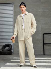 Manfinity Hypemode Áo sơ mi & quần trễ vai nam - Màu Khaki - Xem 4