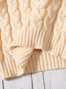 SHEIN Young Girl Floral Embroidery Statement Collar Cable Knit Sweater - Apricot - View 5