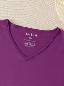 INAWLY Plus Solid V Neck Tee - Purple - View 5