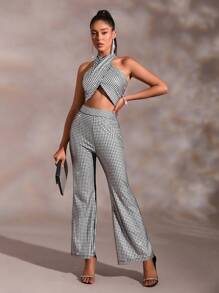 SHEIN BAE 格子印花短款掛脖上衣 - 彩色 - 查看 1