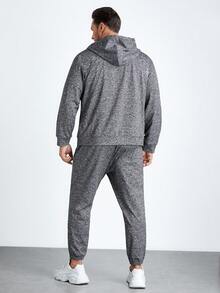 GENTILAND Men Plus Marled Knit Drawstring Hoodie & Sweatpants - Grey - View 2