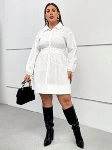 SHEIN Essnce Plus Drop Shoulder Shirt Dress Without Belt - White - View 4