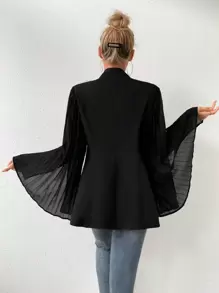 SHEIN LUNE Pleated Cloak Sleeve Open Front Blazer Without Belt - Black - View 2