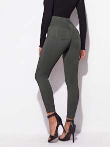 SHEIN 女性時尚休閒純色修身長褲 - 深灰色 - 查看 2