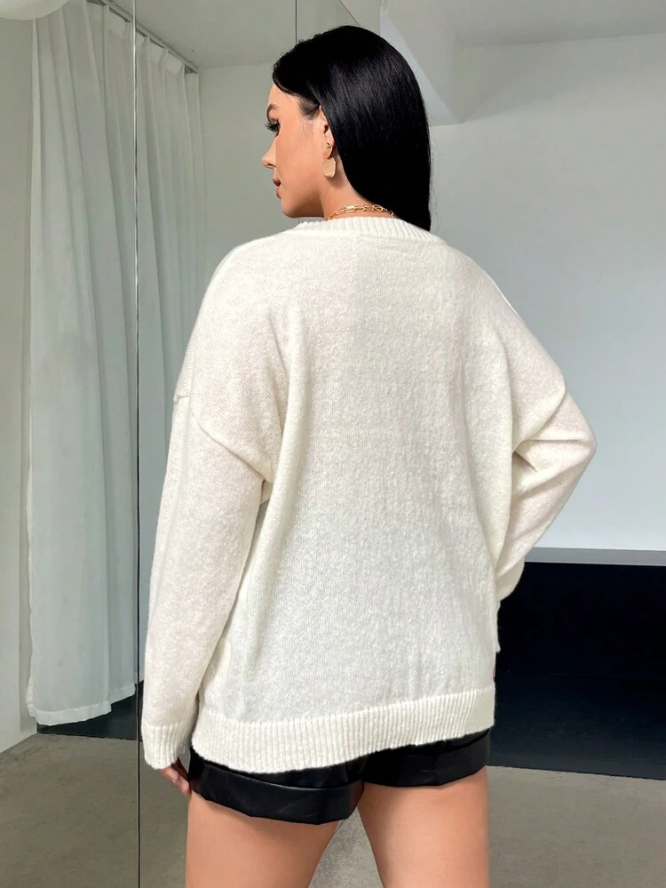 Plus Contrast Trim Drop Shoulder Sweater