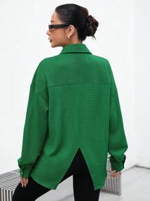 SHEIN Essnce Drop Shoulder Split Back Shirt - Green - View 1