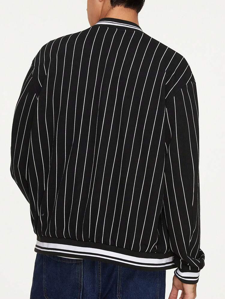 Extra Loose Men Striped & Letter Graphic Bomber Jacket, For Fall Winter