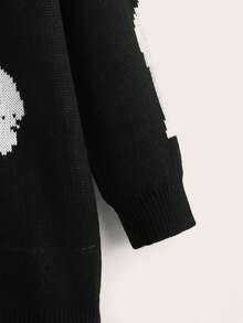 SHEIN EZwear Plus Skeleton Pattern Drop Shoulder Sweater - Black and White - View 3