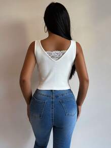 SHEIN Cottnline Áo crop top trơn - Đen và trắng - Xem 2