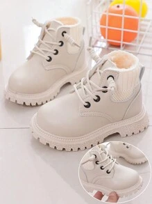 1 đôi giày bốt đế mềm chống trượt cổ cao lót nhiệt màu trơn thời trang Unisex, giày bốt đi tuyết bằng da, giày bốt đi xe máy, thích hợp cho các bữa tiệc ngoài trời mùa đông, thể thao và giải trí - trắng - Xem 3