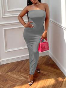 SHEIN Unity Vestido ajustado tubo unicolor - Gris Claro - Ver 10