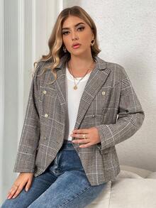 SHEIN Franclia Plus Áo khoác kẻ sọc đôi ngực - Nhiều màu - Xem 3