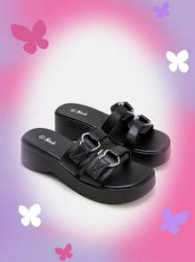 SheIn ICON Quý cô Đúng mốt Ngoài trời Giải trí Dép xăng đan Với Kim loại Hình trái tim Đồ trang trí - màu đen - Xem 12