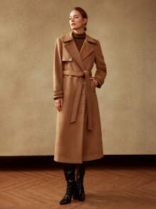 MOTF PREMIUM BELTED WOOL-BLEND COAT - Brown - View 4