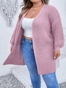 SHEIN CURVE+ Plus Size Drop Shoulder Cardigan - Mauve Purple - View 7
