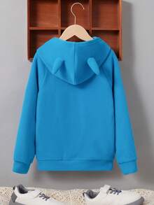 SHEIN Tween Boy Letter Patched Detail Raglan Sleeve 3D Ears Design Sweatshirt - Blue - View 2