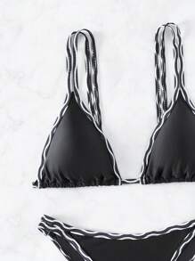 SHEIN Swim Summer Beach Contrast Binding Triangle Bikini Set - Black - View 6