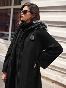 RueChic Plus Zip Up Hooded Overcoat - Black - View 6