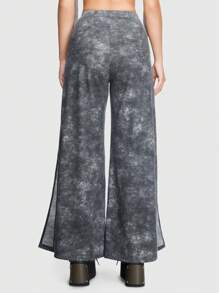ROMWE Grunge Punk Tie Dye Split Hem Wide Leg Sweatpants - Grey - View 3