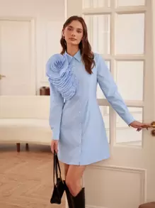 Aveloria 荷葉邊前鈕扣襯衫洋裝 - 藍色 - 查看 1