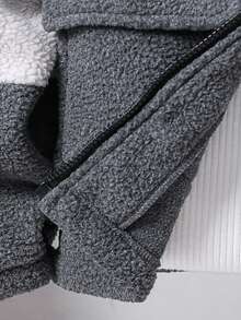 Tween Boy 1pc Letter Patched Flap Pocket Zip Up Teddy Coat - Multicolor - View 5